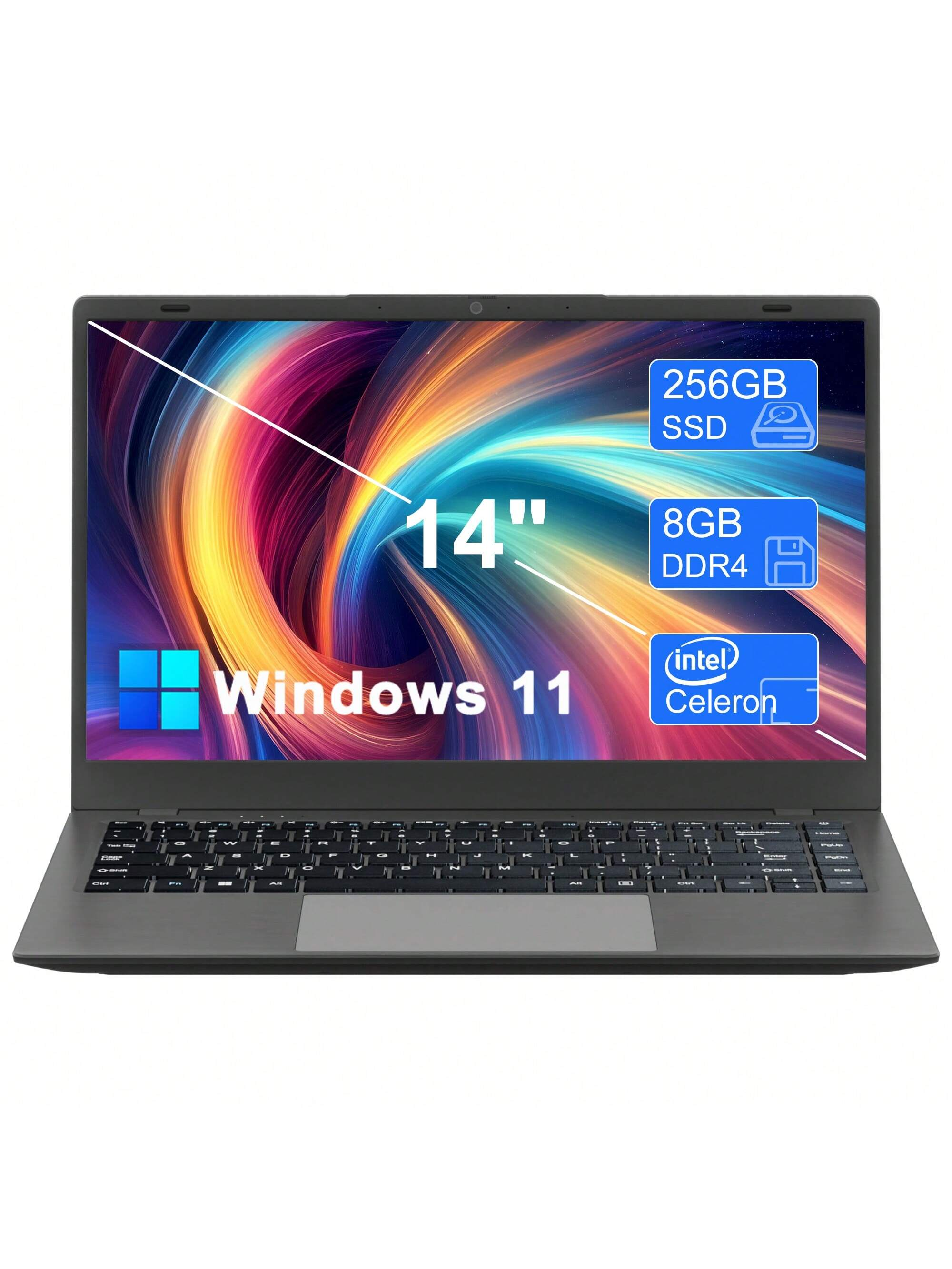 14 Inch Laptop Computer,8GB LPDDR4 RAM 256GB SSD, Intel Celeron N4000(Up To 2.6GHz), 1366x768 HD, 5.0G Dual WiFi, Webcam HDMI, USBX2, TF Card, Windows 11 Home, Full-Featured Type-C