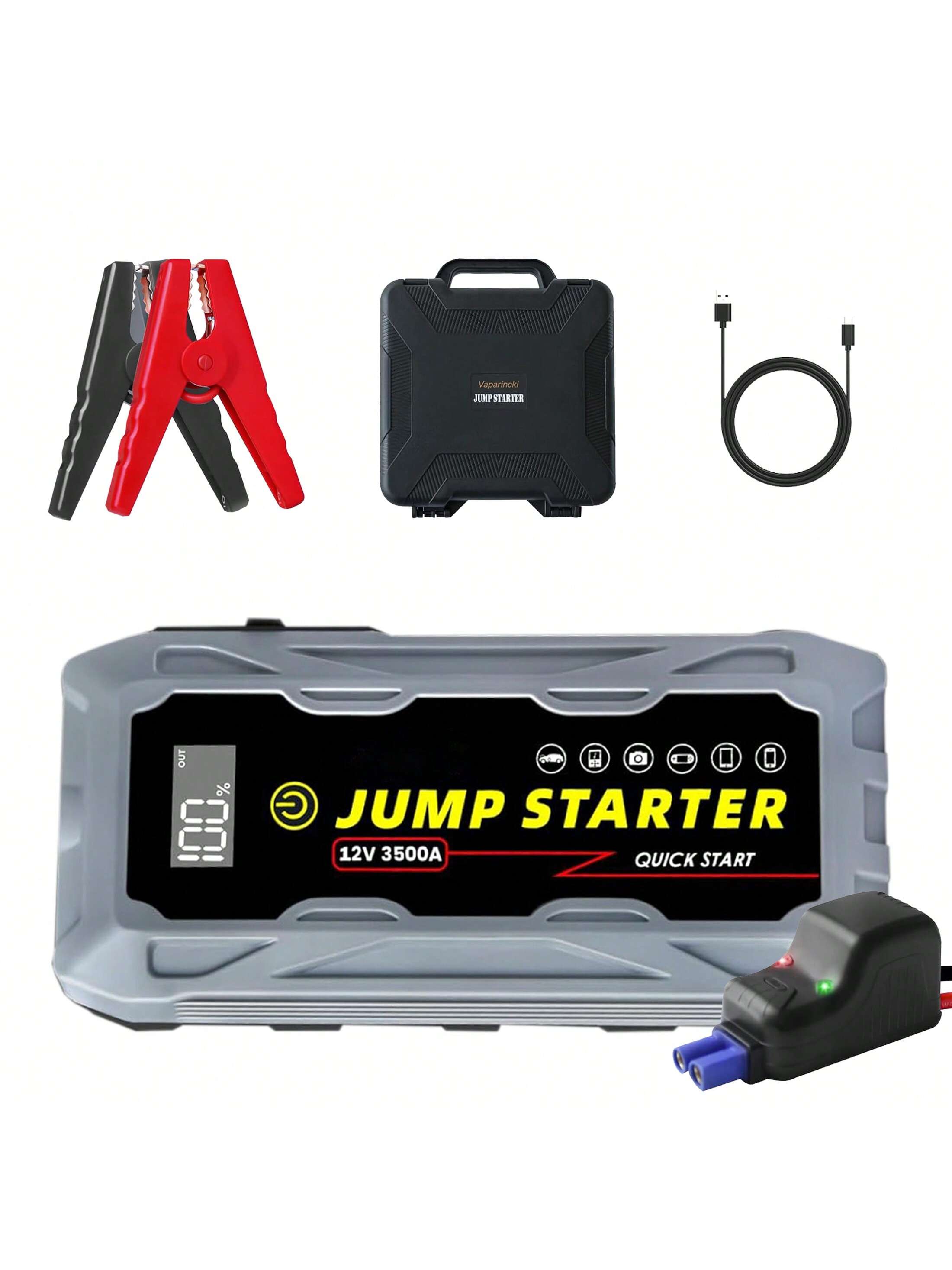 Automotive Jump Starter, 3500A Peak Battery Boost Starter For All Gasoline And 10.0L Engines With Dual USB QC3.0/Type-C/LED Lights, 12V Li-Ion Battery Automotive Jump Starter Kit