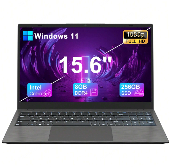 15.6-Inch Full HD Laptop 8GB DDR4 256GB SSD Windows 11 With Dual-Core Intel Celeron Processor, Webcam, WiFi, HDMI, BT5.0, Numeric Keyboard, Space Gray